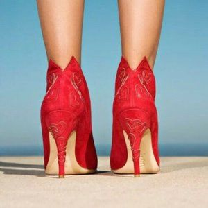 Scorah Pattullo Red Suede Gudrun Heart Booties